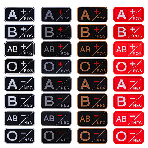 New blood type stamp armband A- B- AB- O-Velcro stamp PVC blood type bag sticker hat sticker