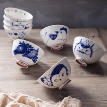 日本同款创意陶瓷十二生肖米饭碗家用碗儿童碗高脚碗卡通一件代发