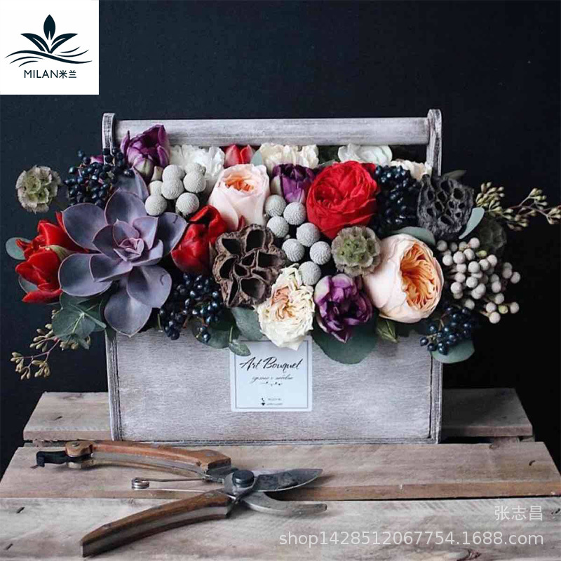 Milan nuevo arreglo de flores hecho a mano cesta de la flor de registro canasta de almacenamiento canasta de flores portátil de madera de estilo coreano