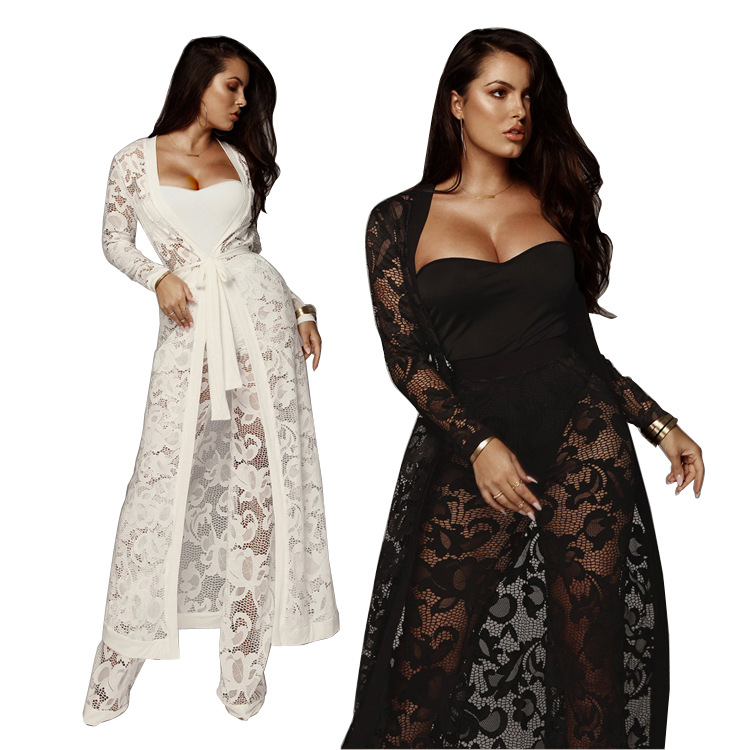 Traje de mujer deseo Comercio exterior europeo y americano pantalones de pierna ancha de encaje de otoño sexy de mujer traje casual de tres piezas al por mayor image 6