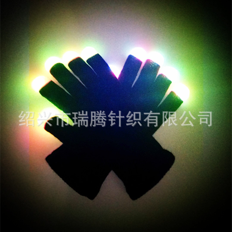 厂家指头闪光发光七彩LED手套 腈纶涤纶尼龙手套歌舞万圣节演唱会