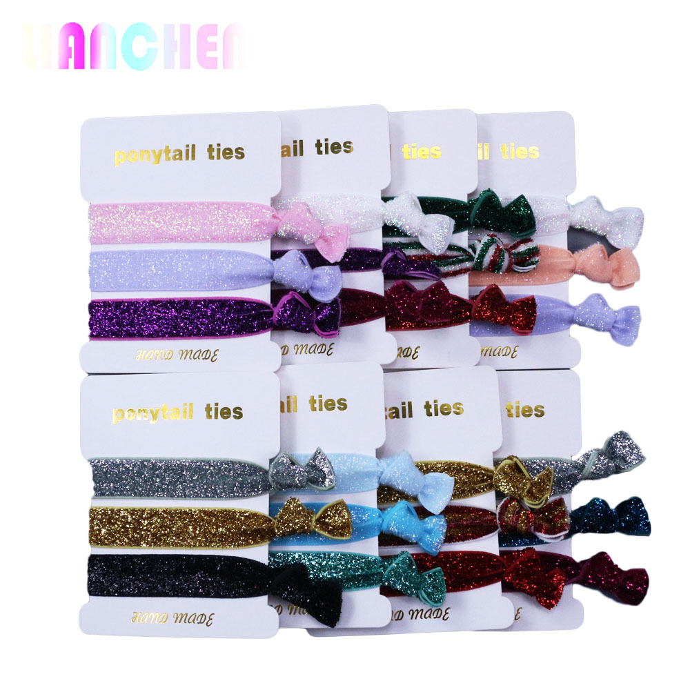 厂家批发亚马逊货源发带松紧带弹力葱带束发圈金丝金葱Hair Ties