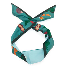 森林小动物双面发带布艺直条铁丝百变头带领结包带巾狐狸刺猬头饰