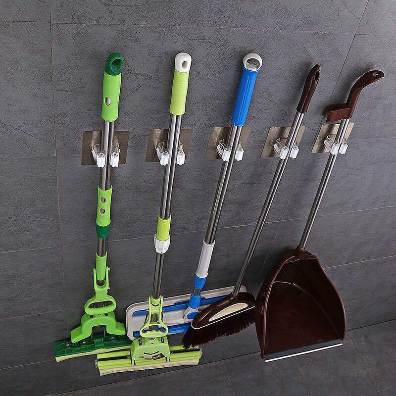 Super sticky wall-mounted seamless adhesive mop rack bathroom kitchen storage spatula rack punch-free broom bracket