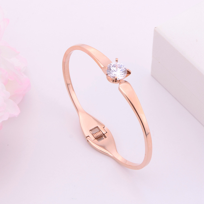 European and American fashion single diamond bracelet women's stainless steel personalized bracelet electroplated rose gold cross-border bracelet factory direct sales