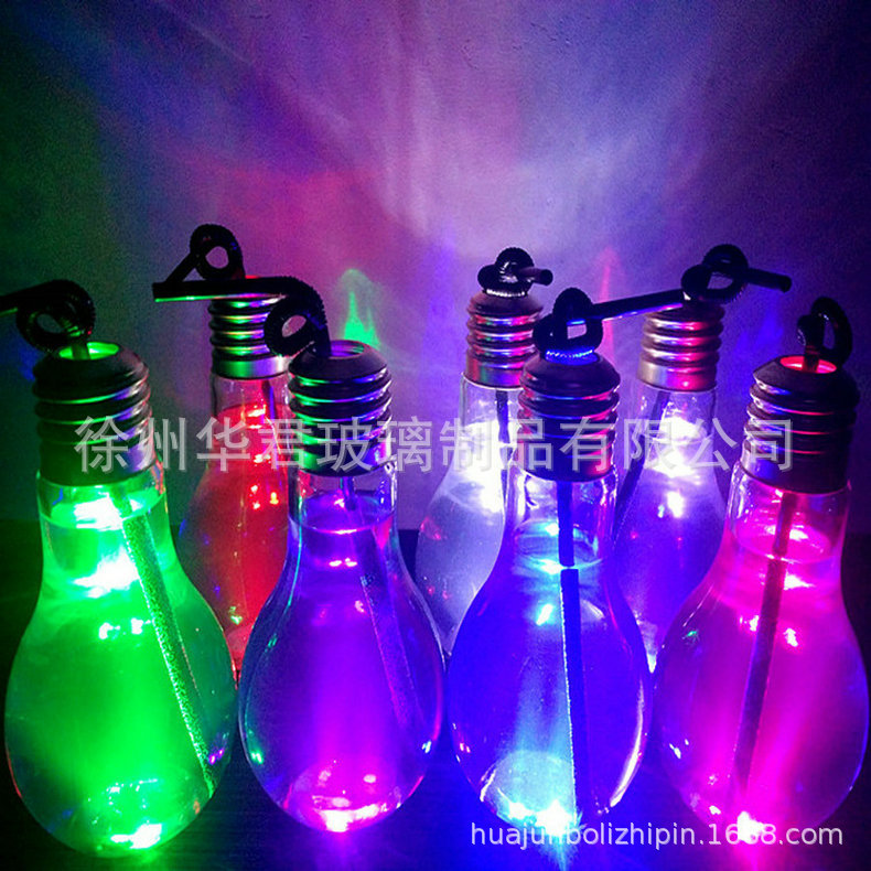 果汁瓶便携时尚牛奶瓶透明灯泡形饮料瓶玻璃空瓶现货奶茶饮料瓶