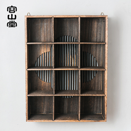 Rongshantang solid wood wall-mounted tea cup rack Chinese small bogu shelf display stand tea set storage cabinet polybogu antique stand