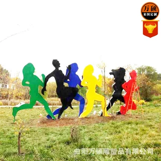 铁艺运动剪影人物雕塑 公园小区广场金属跑步人纸片人雕塑摆件