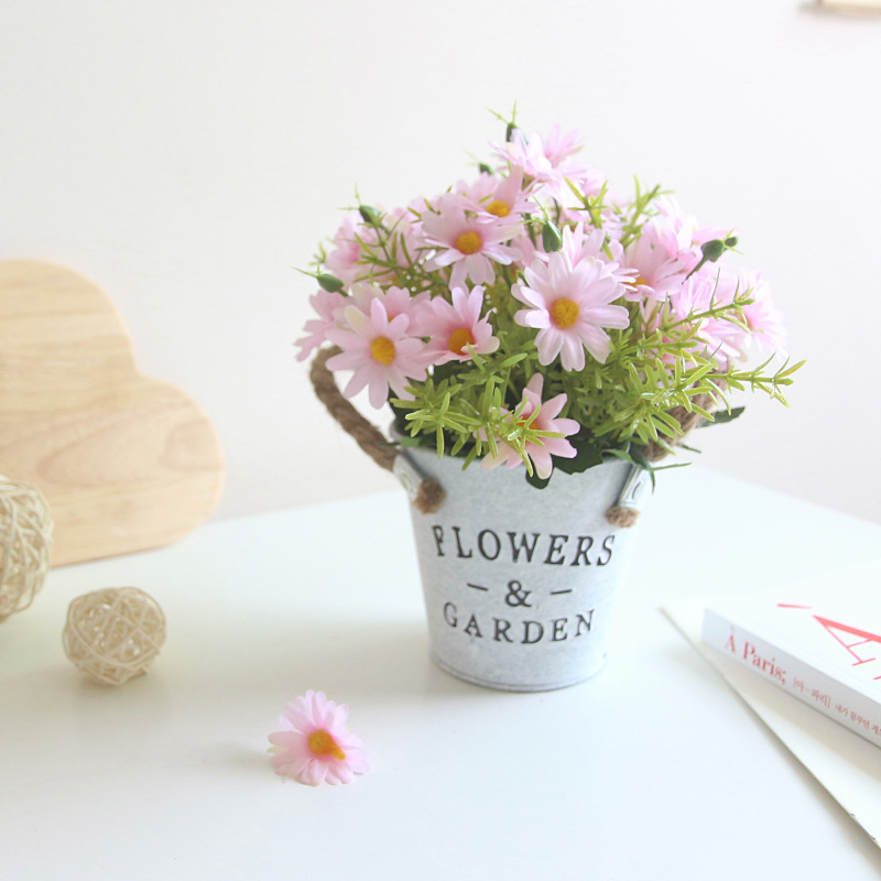 Americana Margarita Cubo de hierro flor artificial bonsai traje decoración salón regalo restaurante arte