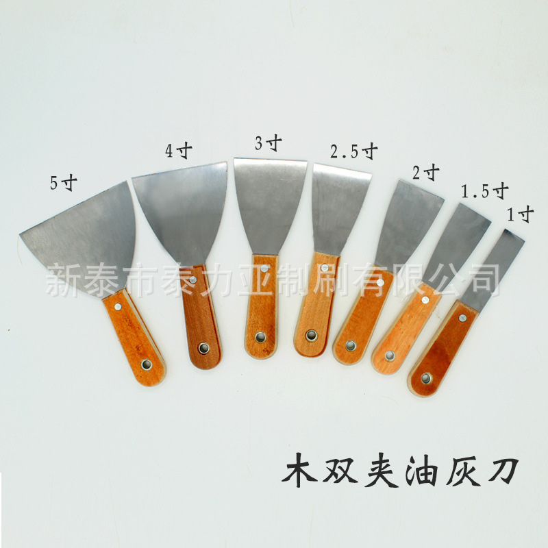 Fábrica al por mayor cuchillo de masilla mango de plástico pala de limpieza mango de madera espejo espátula de pintura cuchillo de masilla de acero inoxidable