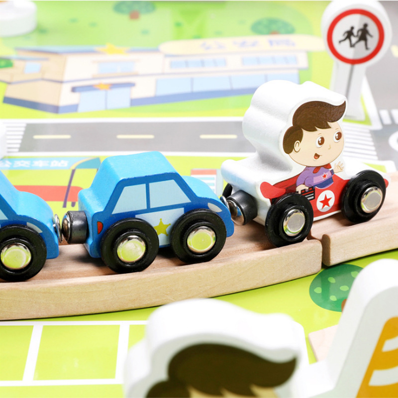 Bolas de madera Madera 80 piezas Transporte tren ferroviario rompecabezas para niños montaje bloques una pieza entrega