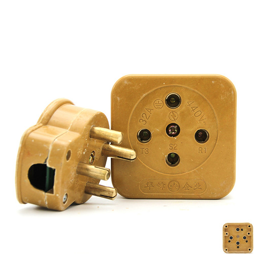Huafeng three-phase four-wire hole core eye 380V male and female fiberglass industrial plug socket Meifeng 16A25A32A60A