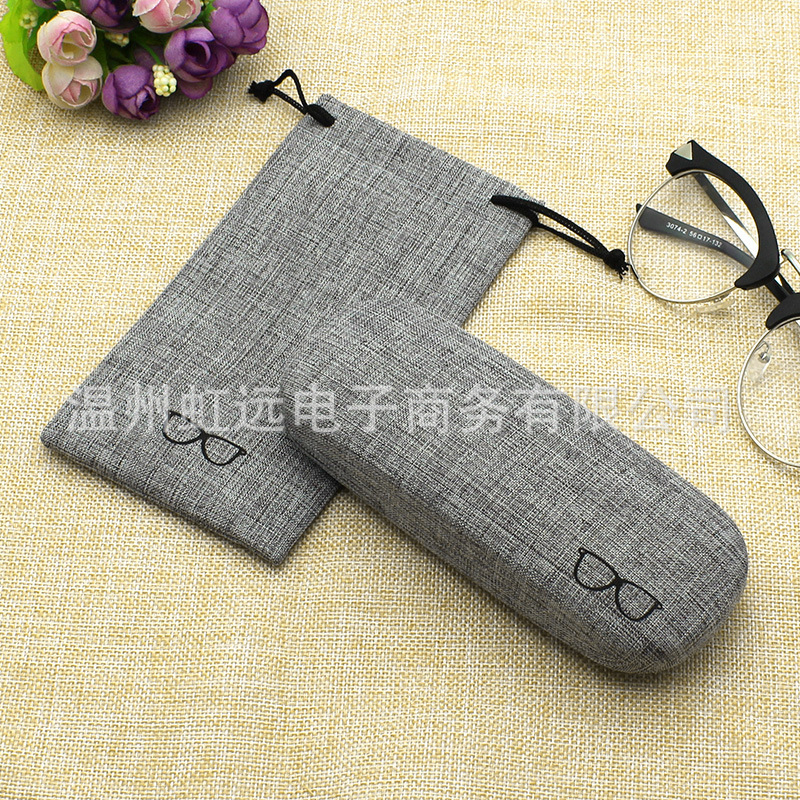 Wholesale Linen Glasses Case, Iron Box Bag, Cotton and Linen, Small Fresh and Simple Myopia Glasses Case, Flip Cover, Retro Linen Surface
