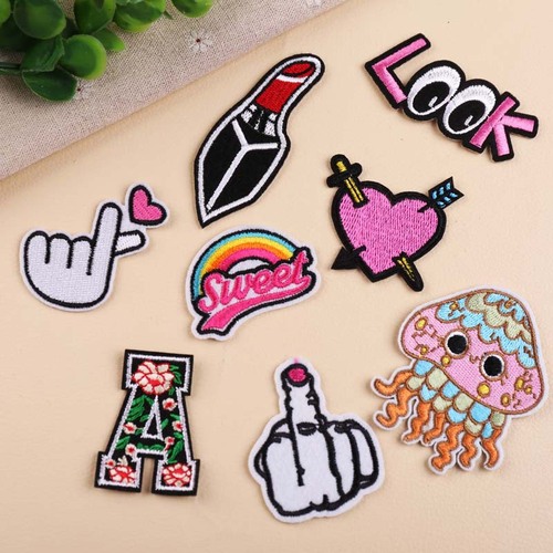 Embroidery Patch Computer Embroidery Fashion DIY Lipstick Octopus Heart Gesture Clothes Decoration Patches 