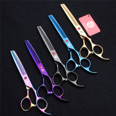Purple Dragon 6.5-inch Hand-Shaped Colorful Plated Pet Grooming Scissors, Tooth Scissors, Dog Hair Thinning Scissors, Multiple Colors Available