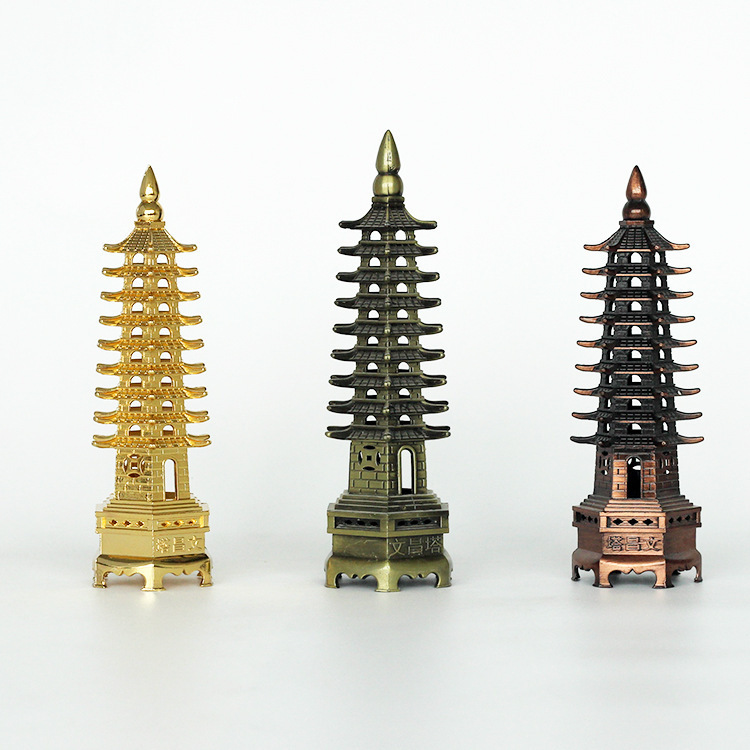 Factory direct alloy gold-plated Wenchang Pagoda 9-story Wenchang Pagoda Jiulong Pagoda home mascot feng shui pagoda