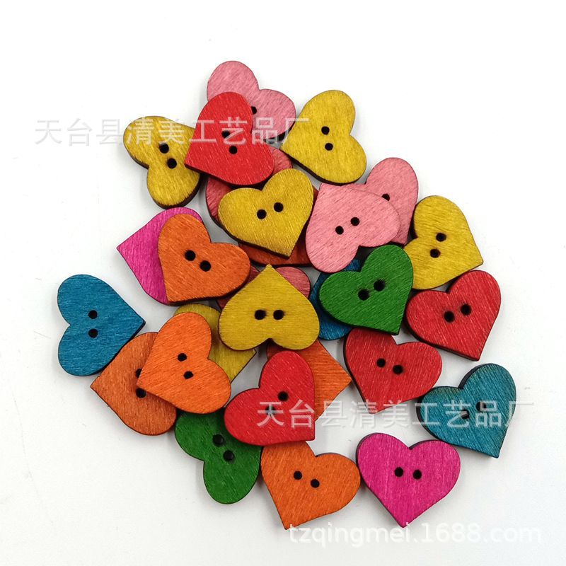 Botón de corazón de melocotón colorido DIY estilo retro Botón de corazón de melocotón de madera 50 unids/bolsa
