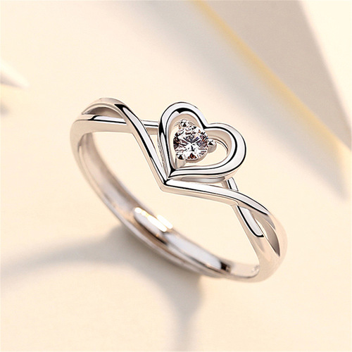 New fashionable silver heart-shaped ring for female Japanese and Korean trendy students fresh love finger silver jewelry gift for girlfriend