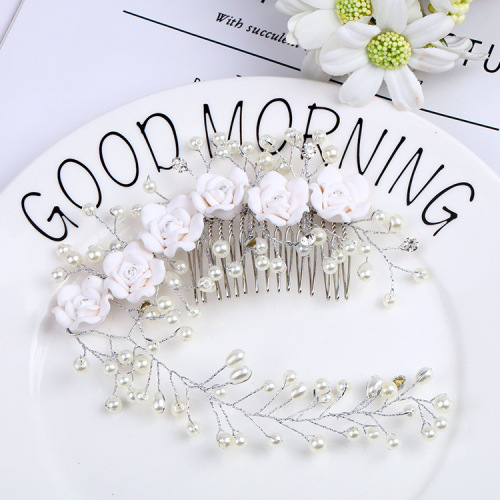 European style exquisite handmade sweet bridal hair accessories small fresh pearl leaves rose dress accessories hair headdress