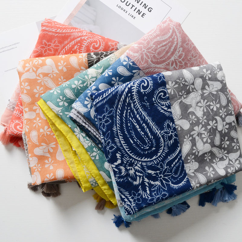 Nuevo estilo japonés artístico fresco bufanda vintage costura bohemio anacardo impreso bufanda hermosa bufanda de protección solar