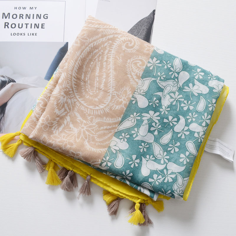 Nuevo estilo japonés artístico fresco bufanda vintage costura bohemio anacardo impreso bufanda hermosa bufanda de protección solar