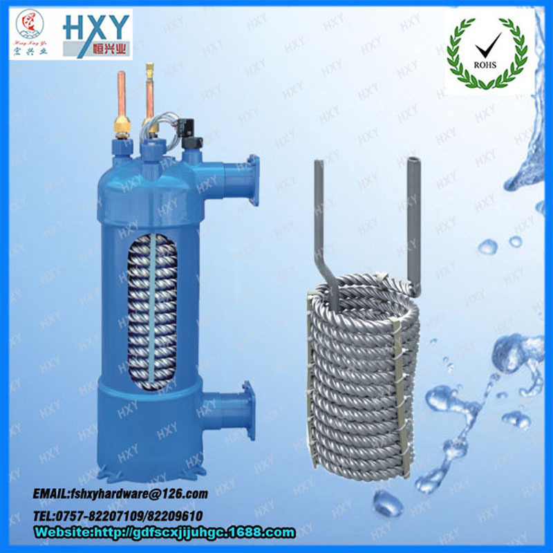 专业供应泳池热泵钛换热器PVC外壳钛螺纹管换热器加热节能高效