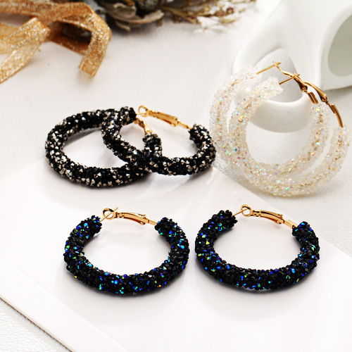 European and American cross-border best-selling fashionable, simple, personalized, retro, exaggerated earrings, creative circle crystal earrings for women
