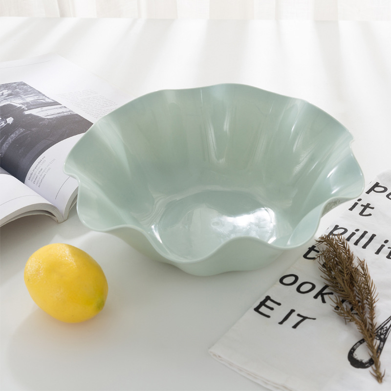 Plato grande para frutas y verduras con borde acanalado, plato de plástico para dulces, frutero estilo europeo para semillas de melón, plato para frutos secos y aperitivos para el hogar.