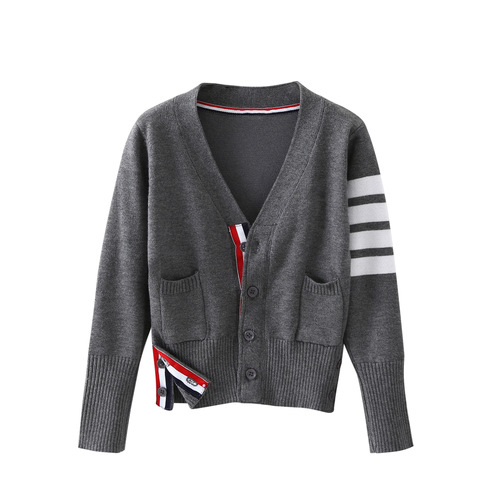 TB Spring/Autumn Knit V-Neck Sweater for Girls, Korean Style, Long-Sleeve, Loose Fit, Trendy Outerwear