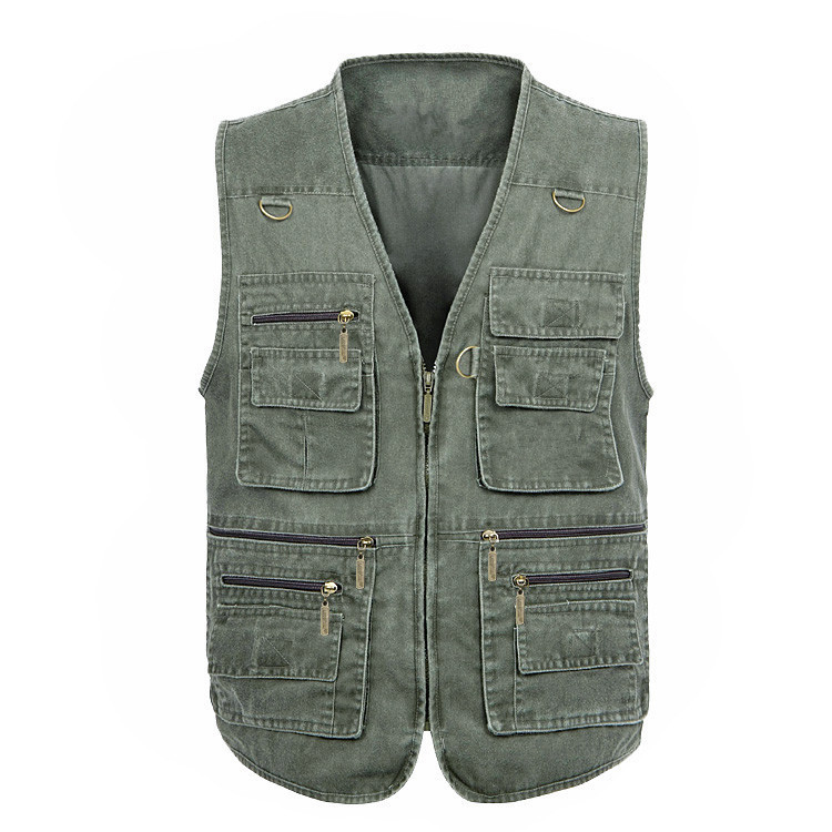 Foreign trade middle-aged and elderly men's denim vest 16 pocket extra large size cotton vest 4 feet waist vest 7X P08