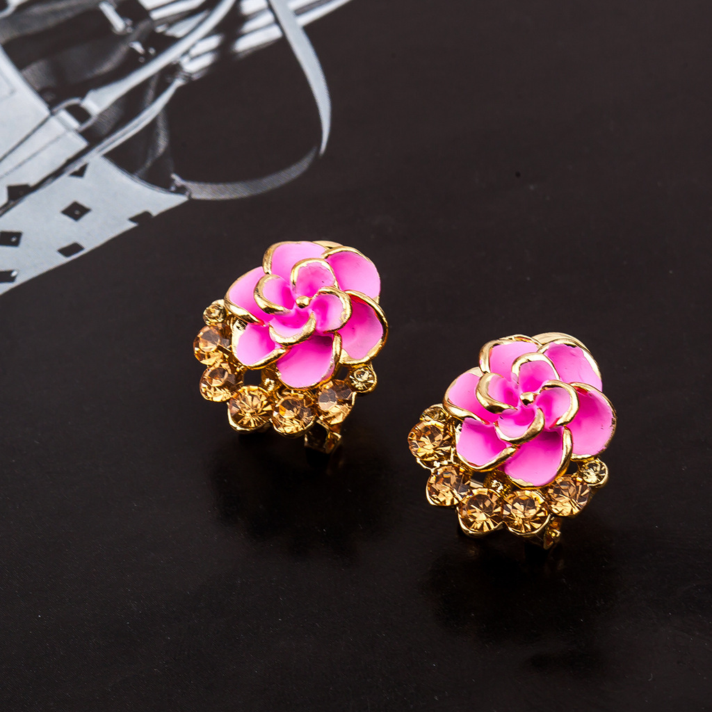 Pendientes de cristal de moda de estilo coreano Rosa peonía Camelia flor pendientes Yiwu pequeña mercancía al por mayor