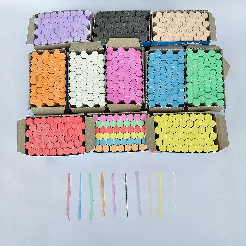 Красочная пыль шестиугольная коробка мела 50 коробок бесплатная доставка для школьных учителей студенты дети черная зеленая доска черная доска