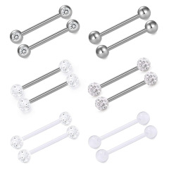 European and American Diamond-Embedded 14G Piercing Barbell Tongue Ring, Human Piercing Accessory, Factory Wholesale