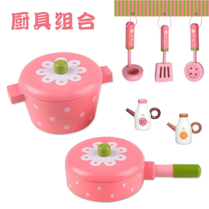Деревянный набор кухонной игрушки (ToyWoo) — аксессуары для нарезки и готовки, реалистичная сковорода вок и горшок, возраст 4–6 лет