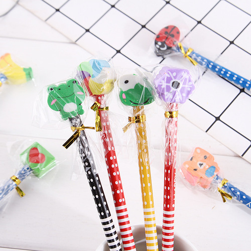 Children's Cartoon Pencil with Eraser Tip Creative HB Primary School Pencil Gift Stationery Wholesale Cute Animals
