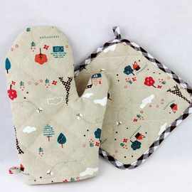 帆布微波炉手套垫子 家居日用两件套 隔热手套桌垫 厂家批发