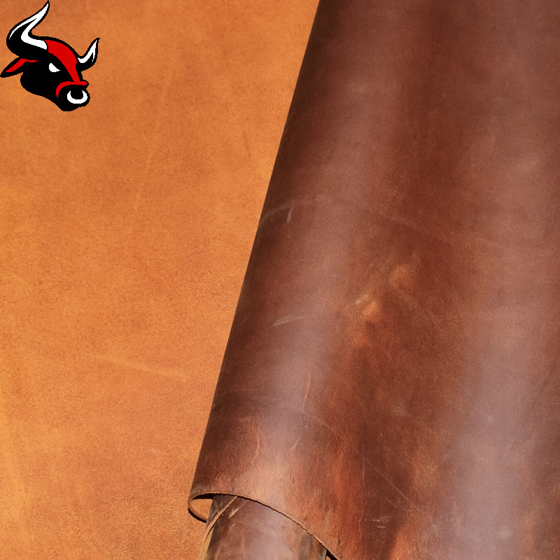 棕色疯马皮 头层复古黄牛皮油浸皮 厂家直销批发头层皮油蜡皮软皮