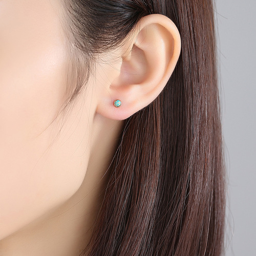 PAG&MAG Mini Sterling Silver Opal Earrings Simple Small Fresh Round Opal Women's Ear Piercing Ear Jewelry Factory
