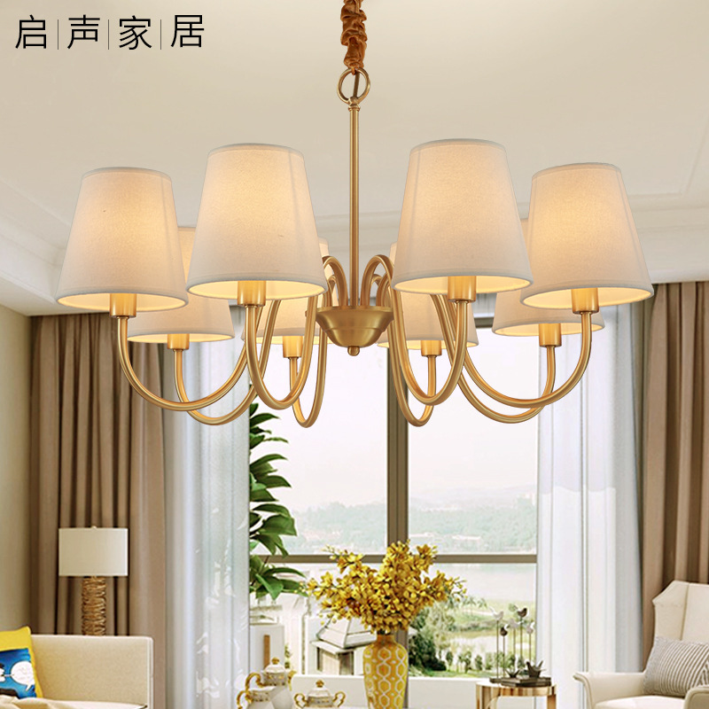 All copper small American fabric living room chandelier modern minimalist dining room lamp bedroom lamp retro creative study lamp wholesale
