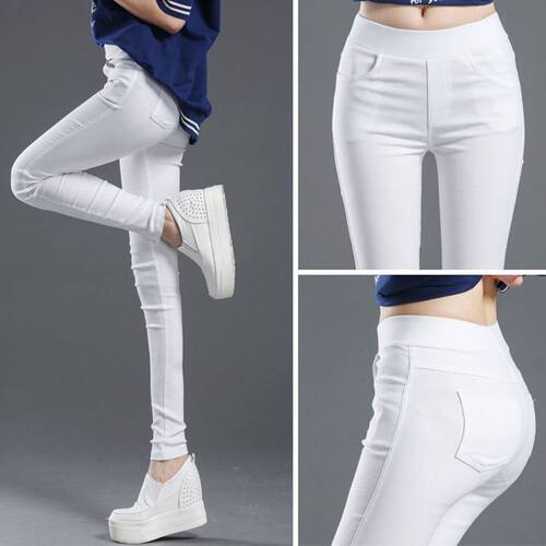 Women's Spring and Summer Tight Leggings, Straight Leg Pants, with Front and Back Pockets, Elastic Mini Foot Pants, Nine-Foot Pants