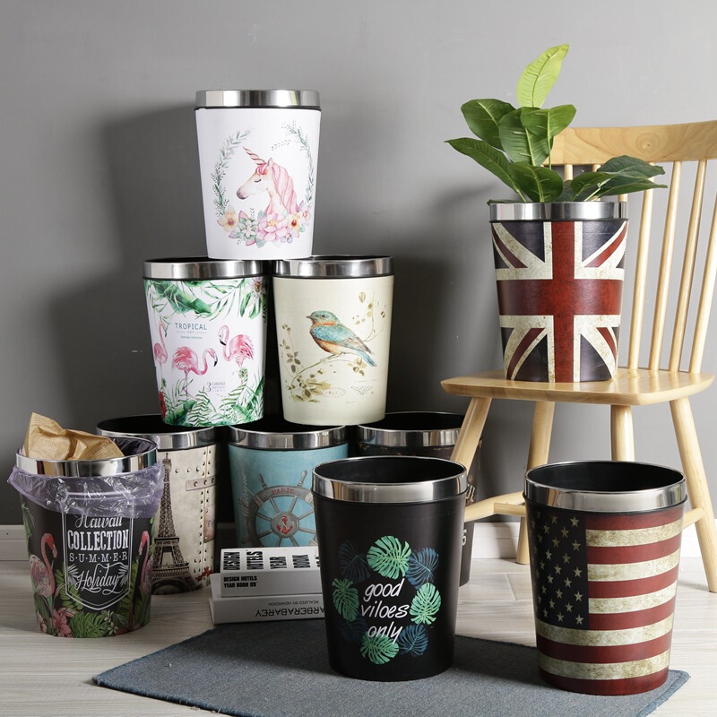 Creative Large Pressure Ring Waterproof Trash Can Retro Large Capacity Office Garbage Storage Bucket Manufacturer Wholesale Home