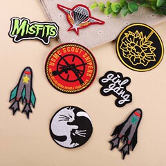Embroidered Fabric Patches, Computer-Milled Embroidery Badges, Premium DIY Clock Badges—Parachute & Rocket Designs for Apparel Patch Appliqués
