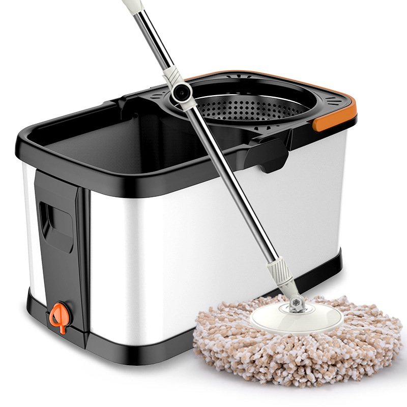 Double-drive hand-free mop bucket thickened with wheels labor-saving water-saving stainless steel metal basket rotating mop bucket