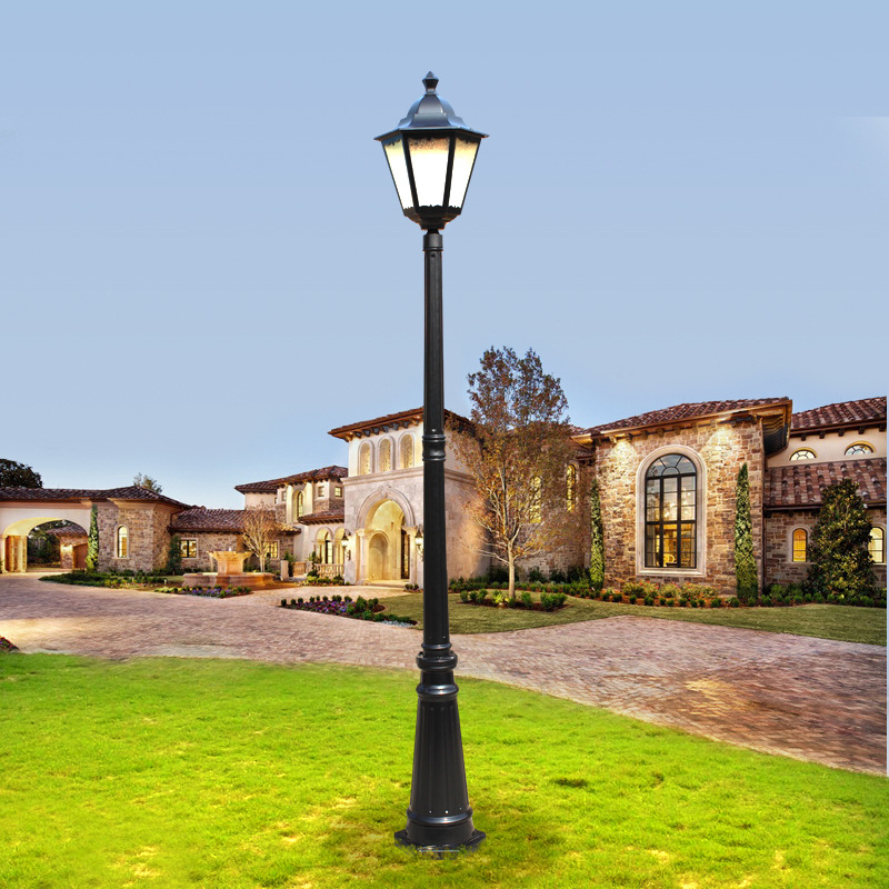 Antique-Style Led Lights, European-Style Aluminum High Pole Lawn Lights, Courtyard Lights, 3-Unit Garden Villa Landscape Street Lights in Stock