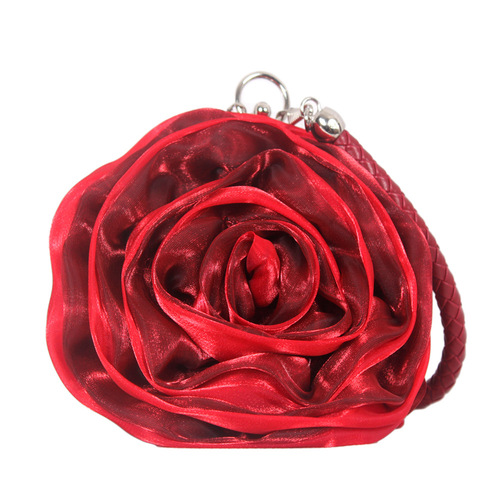 Japanese and Korean rose flower bag silk bridal wedding dinner bag cute mini round handbag women's bag coin bag