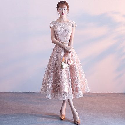 Lace Banquet Evening Dress Fashionable and Elegant Mid-Length Bridesmaid Dress Party Party Khaki Mini Dress Dress