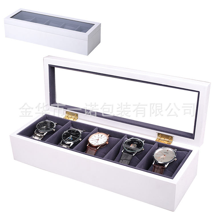 现货批发5位哑光烤漆手表盒黑色橙色白色手表收纳盒展示盒包装盒