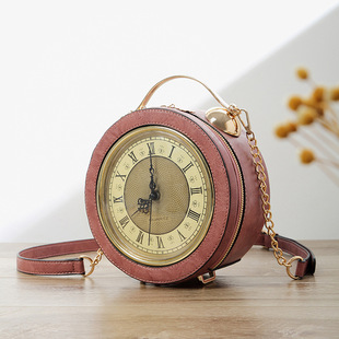 New Women's Handbag Crossbody Bag Clock Bag Distinctive Chain Small Round Clock Style A9346