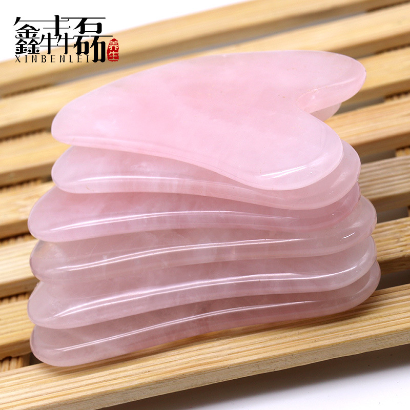 Raspador de Salud de cristal Rosa natural fábrica directa en forma de V facial cuerpo belleza cuidado de la salud cristal en forma de corazón raspador