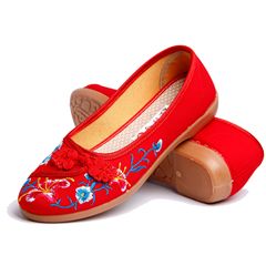 Old Beijing Cotton Shoes Women's Single Shoes Spring New Ethnic Style Embroidered Shoes Flat Hanfu Shoes Mother Casual Shoes Wholesale